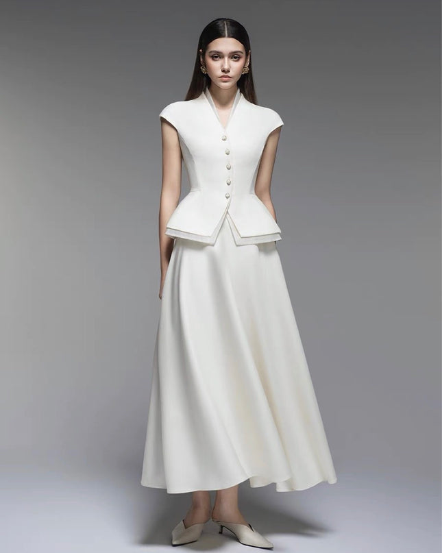 Ruffled Crepe Maxi Dress - White