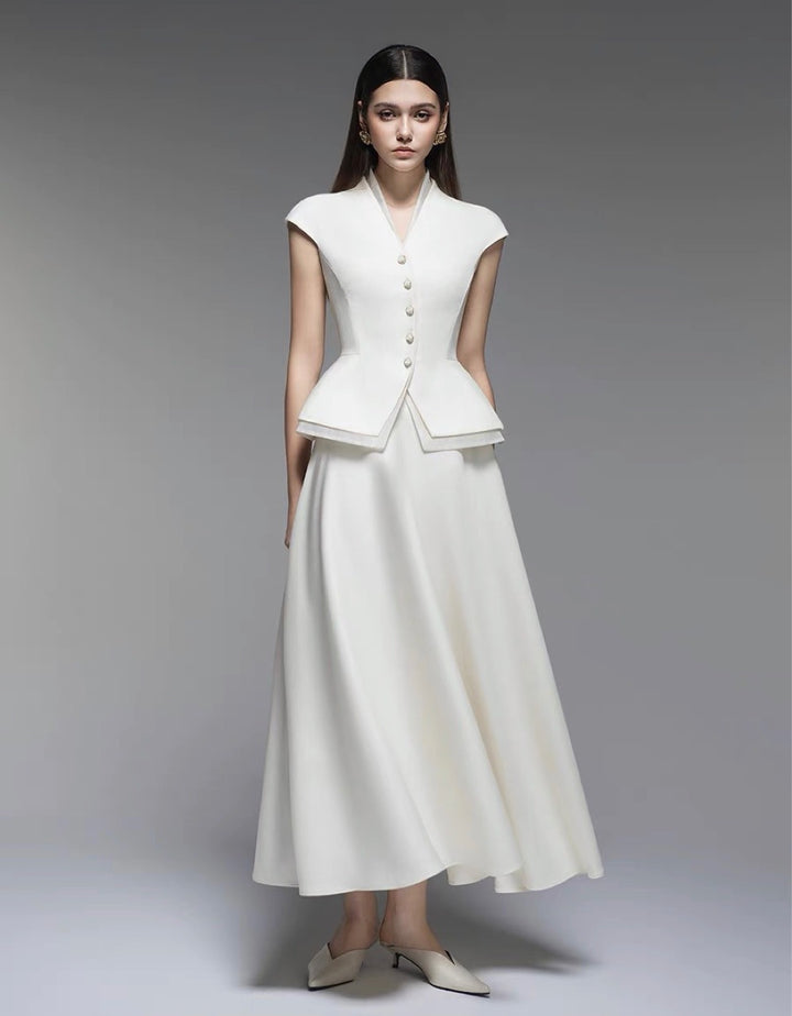 Ruffled Crepe Maxi Dress - White