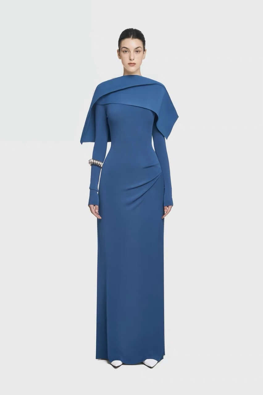 Elegant Long Evening Gown – Asymmetric Knit Formal Maxi Dress by Alex Evenings, Black and White, Long Sleeve Ball Gowne Style for Women