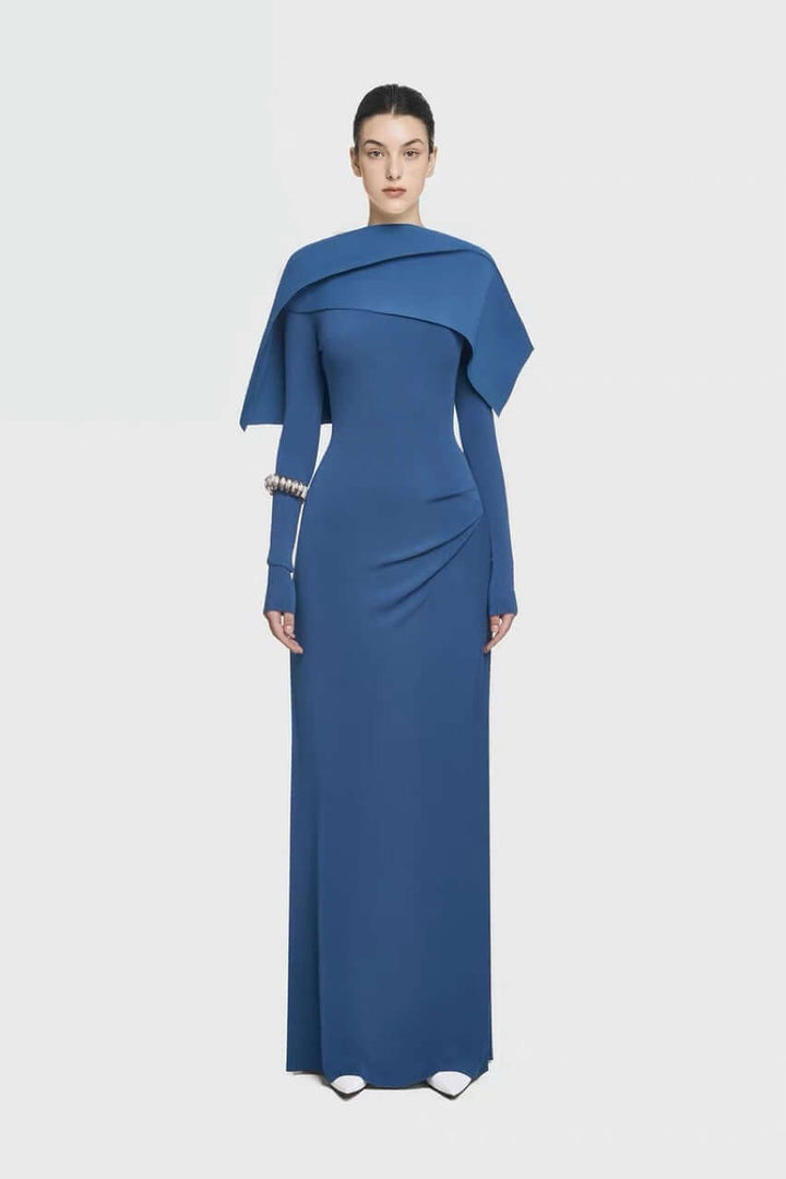 Elegant Long Evening Gown – Asymmetric Knit Formal Maxi Dress by Alex Evenings, Black and White, Long Sleeve Ball Gowne Style for Women