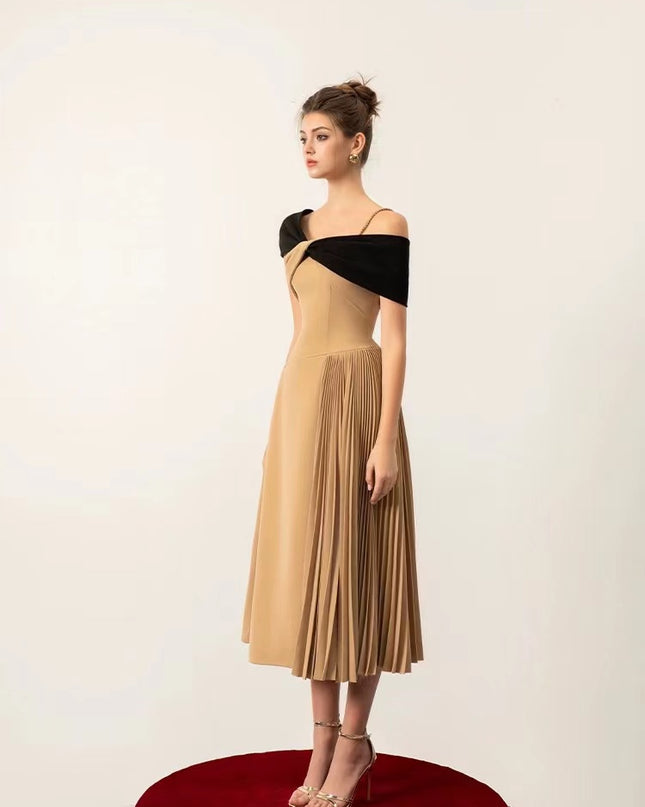Asymmetrical Pleated Dress - Brown