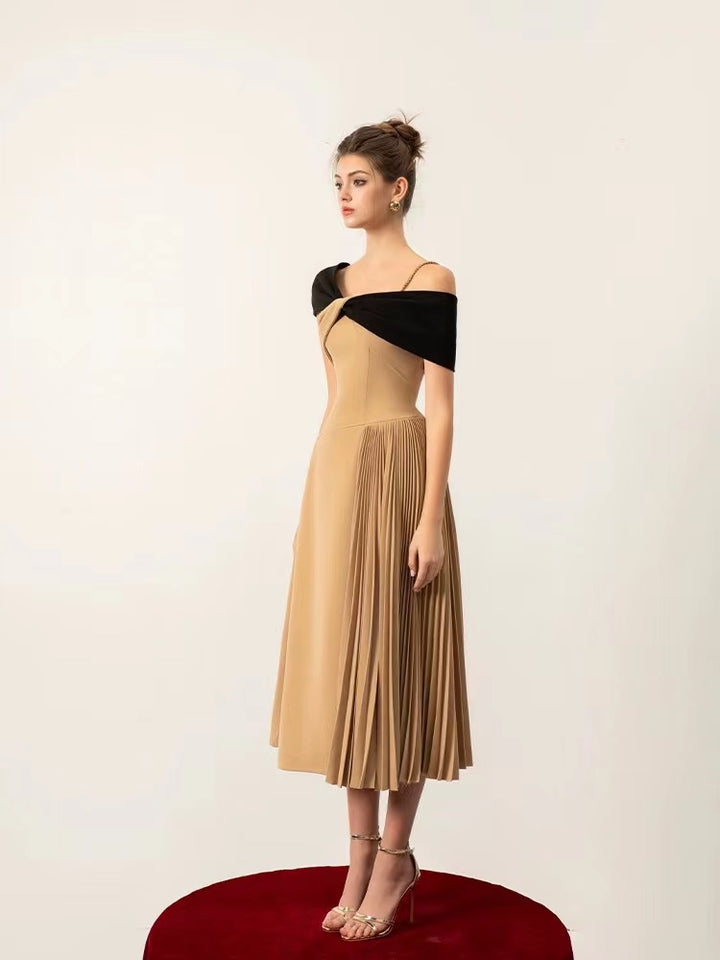 Asymmetrical Pleated Dress - Brown