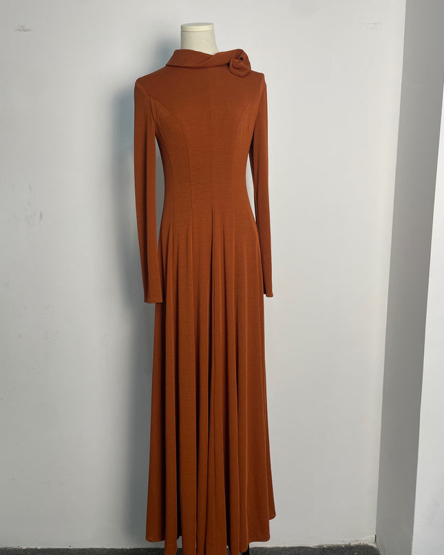 Long Sleeve Crepe Dress - Dusty Orange