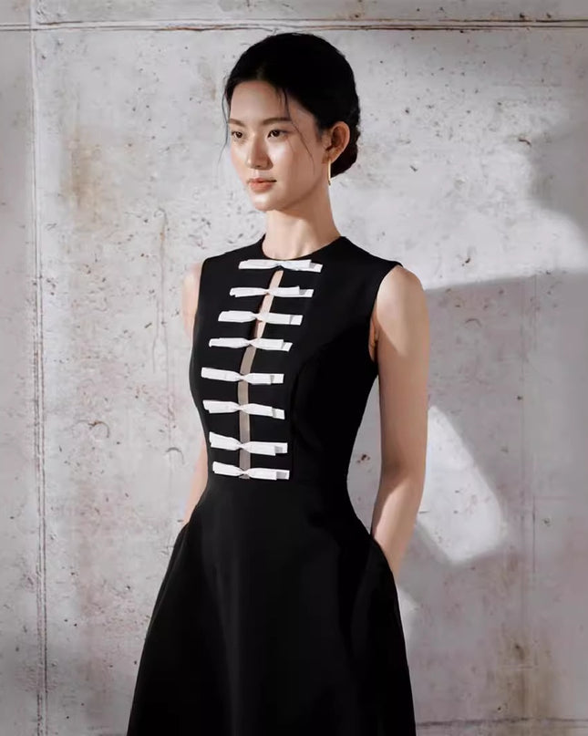 Off Shoulder Crepe Bow Dress - Black