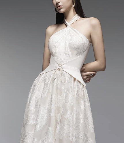 Sleeveless Mermaid Crepe Dress - Beige