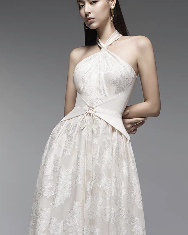 Sleeveless Mermaid Crepe Dress - Beige