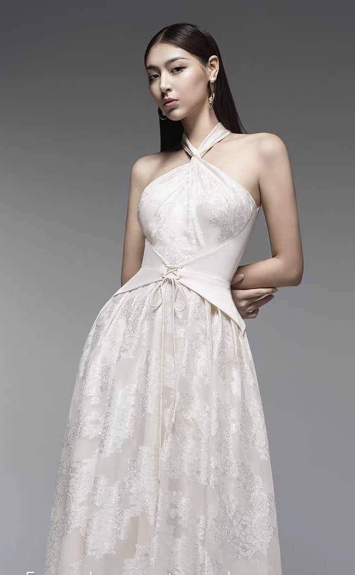 Sleeveless Mermaid Crepe Dress - Beige