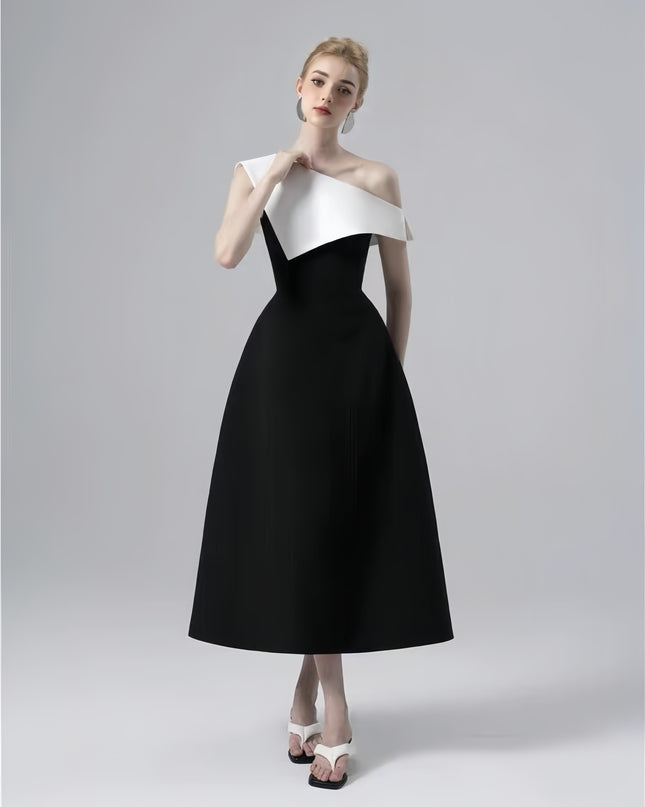 Off Shoulder Asymmetric Dress - Black