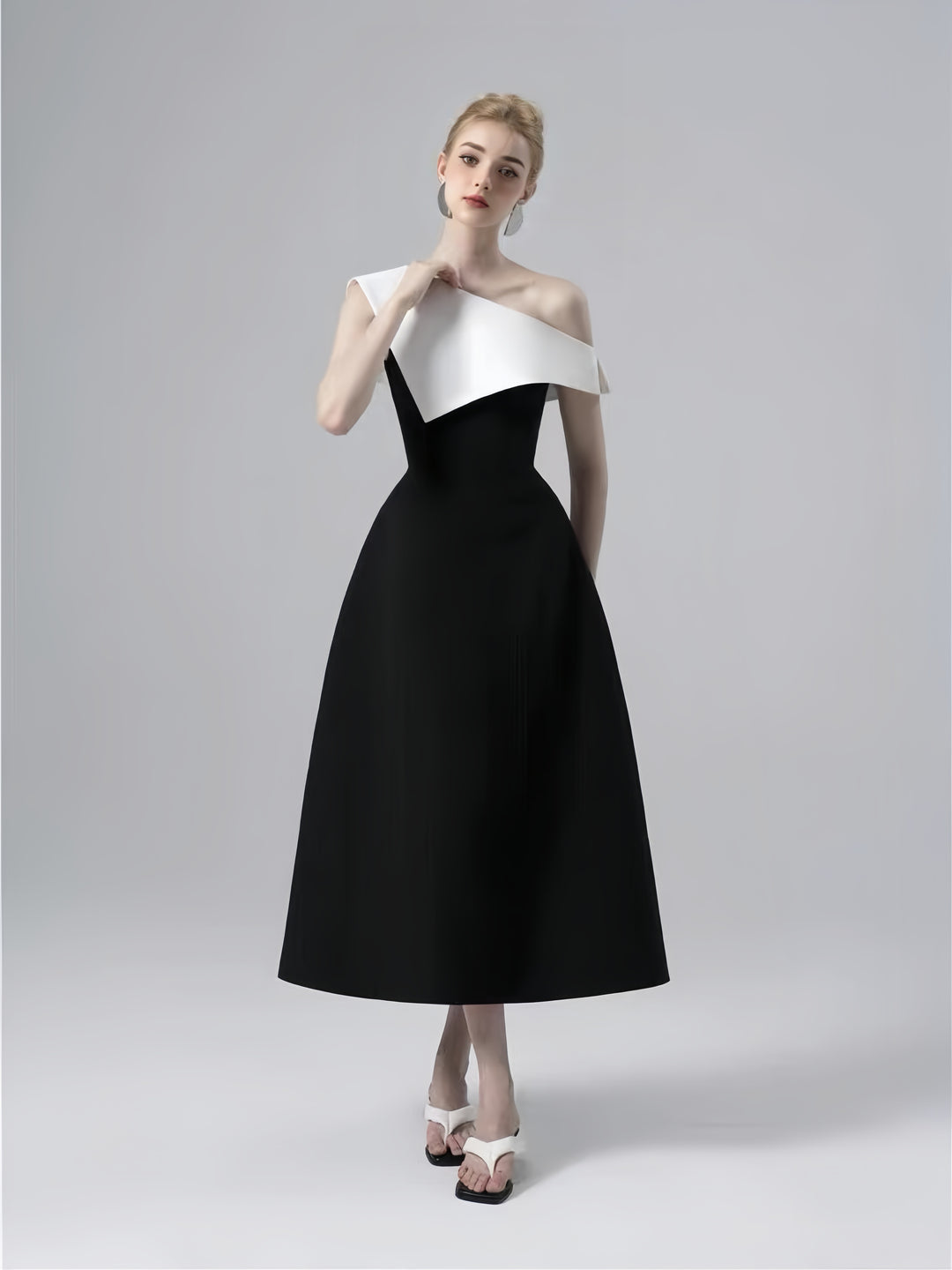 Off Shoulder Asymmetric Dress - Black