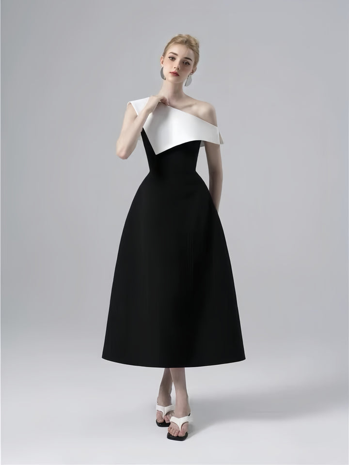 Off Shoulder Asymmetric Dress - Black