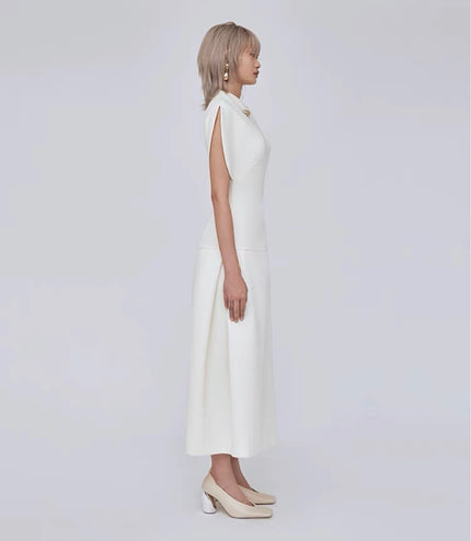 Off Shoulder Crepe Maxi Dress - White