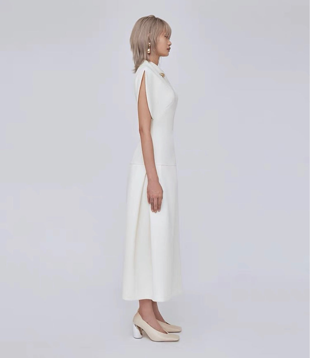 Off Shoulder Crepe Maxi Dress - White