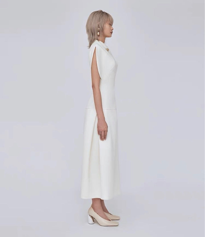 Off Shoulder Crepe Maxi Dress - White