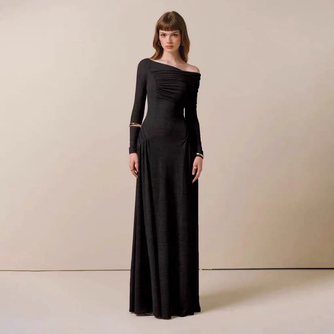 Elegant Off-Shoulder Dress | Sustainable Long Sleeve Gown