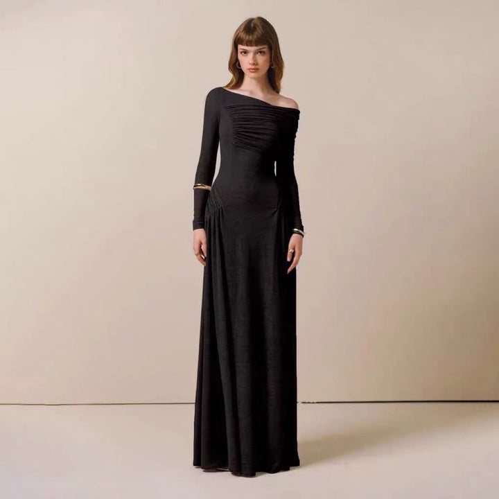Elegant Off-Shoulder Dress | Sustainable Long Sleeve Gown