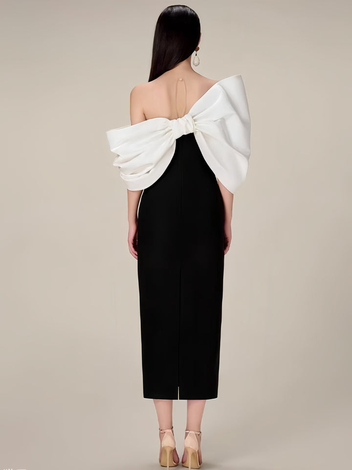 Elegant Bow-Sleeve Dress - Black