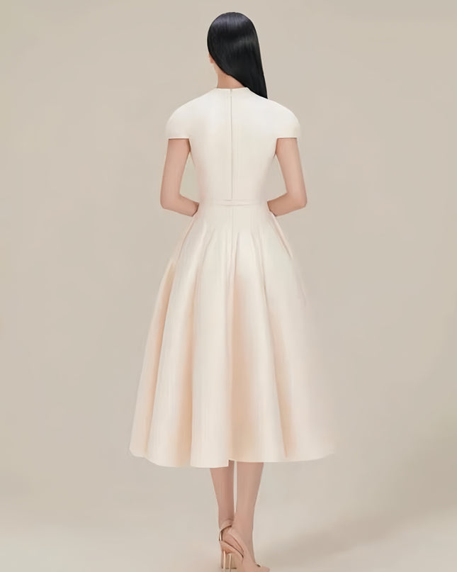 Cinched Crepe Pleated Dress - Champagne