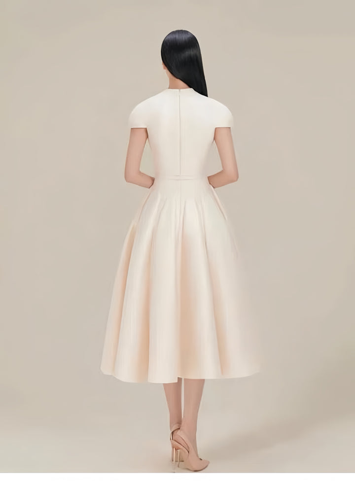 Cinched Crepe Pleated Dress - Champagne