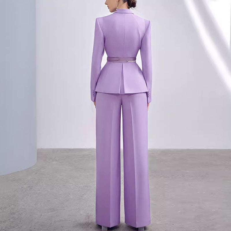 Elegant Purple Dress Suit for Women - Formal Business Outfit with Pearl Belt
