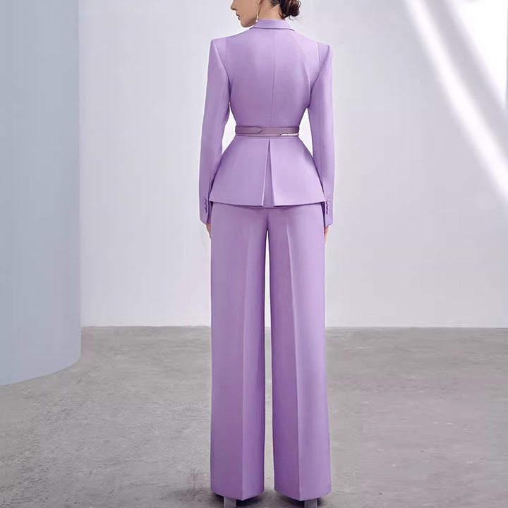 Elegant Purple Dress Suit for Women - Formal Business Outfit with Pearl Belt