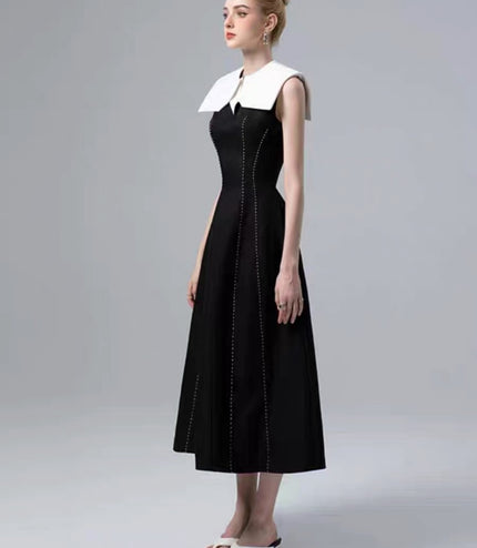 Sleeless Contrast Crepe Maxi - Black