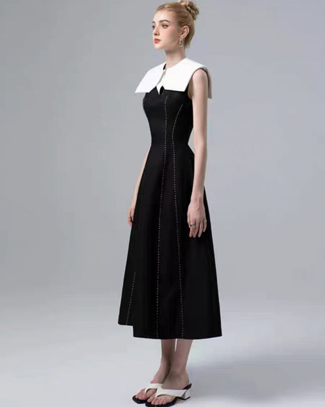 Sleeless Contrast Crepe Maxi - Black