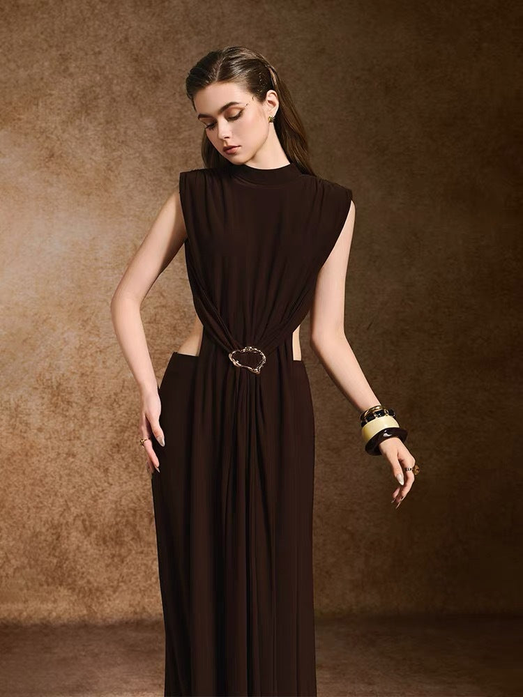 Elegant Vintage Women's Dress with Metallic Waist