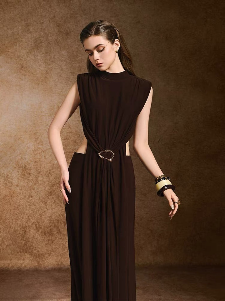 Elegant Vintage Women's Dress with Metallic Waist