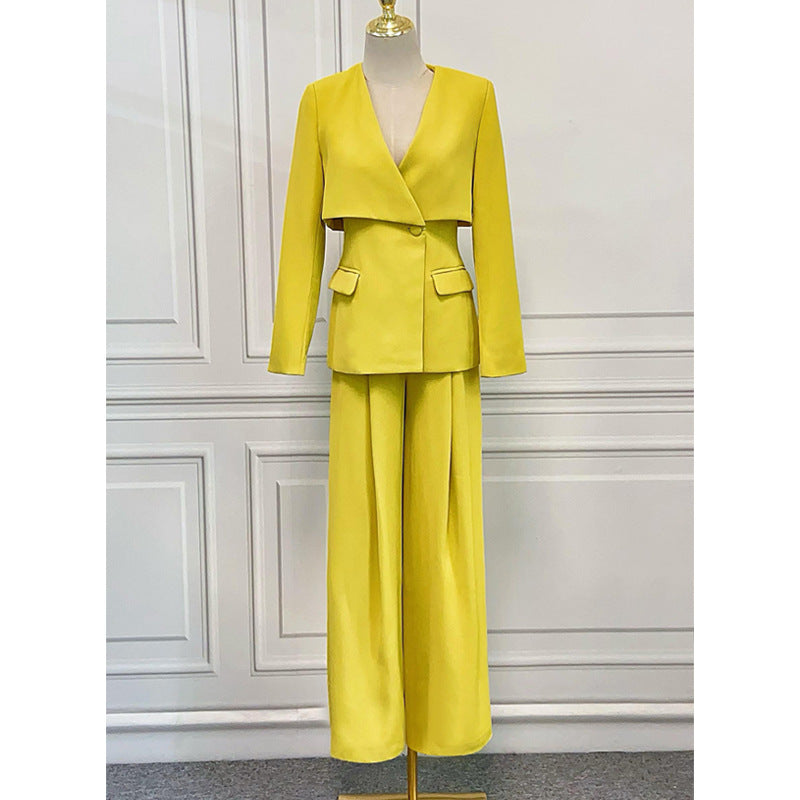 Elegant Green Dress Suit Set 2024 | V-Neck Women's Outfit