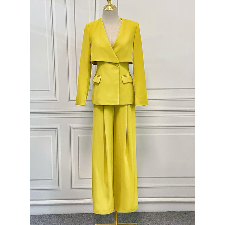 Elegant Green Dress Suit Set 2024 | V-Neck Women's Outfit