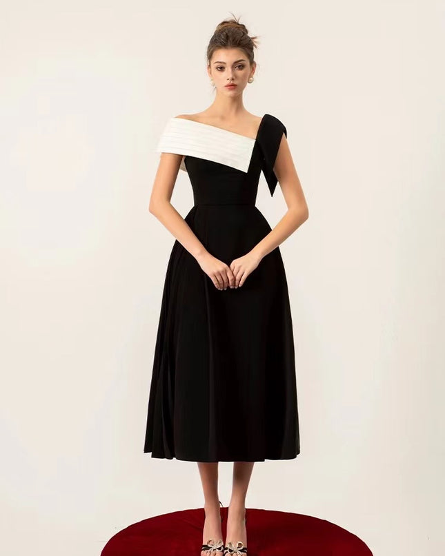 Asymmetrical Off Shoulder Dress - Black