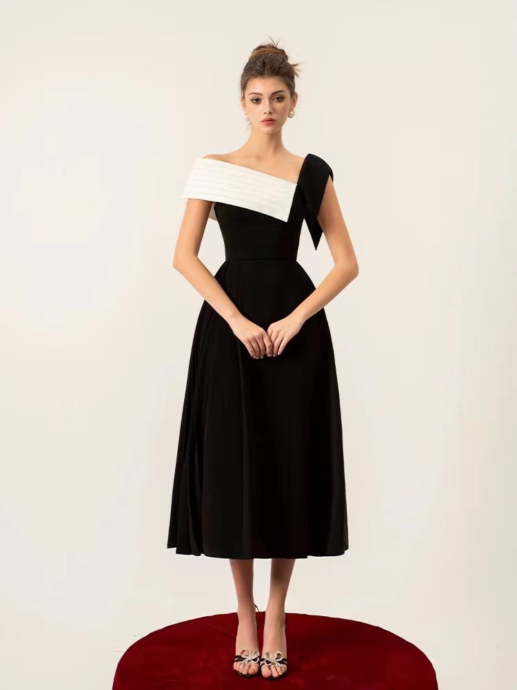 Asymmetrical Off Shoulder Dress - Black