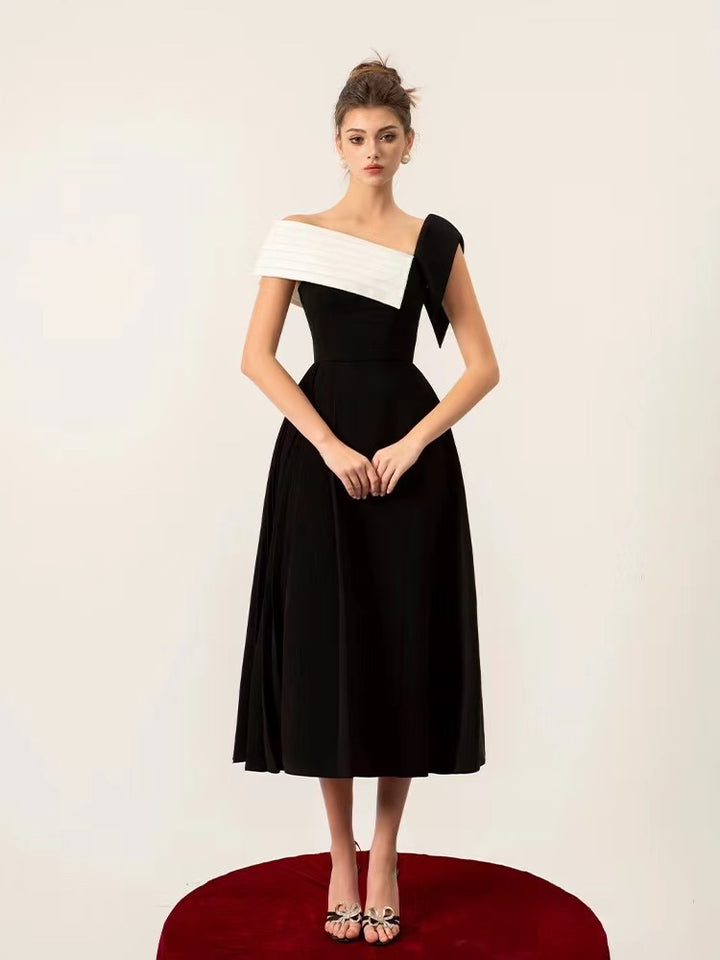 Asymmetrical Off Shoulder Dress - Black