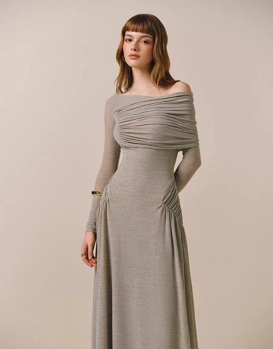 Elegant Off-Shoulder Dress | Sustainable Long Sleeve Gown