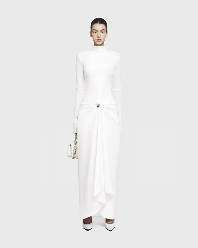 Ruched Asymmetry Sweep Dress - White