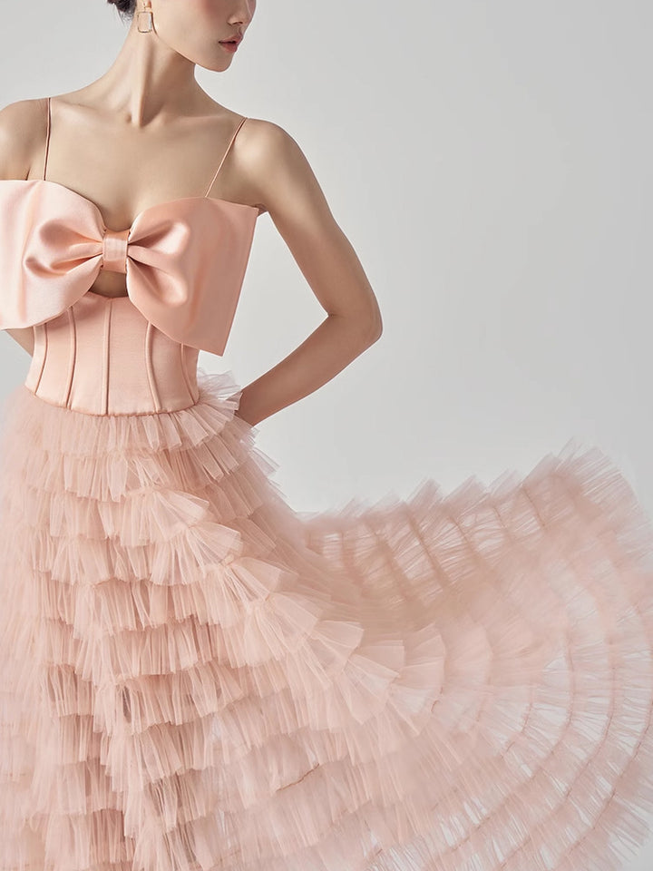 Chic Pink Bow Tiered Maxi Dress | 2025 Evening Gown