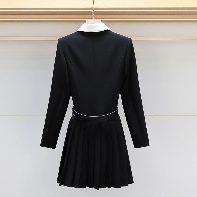 2025 Fall  Black Slim Pleated Elegant Dress