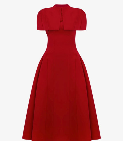 Off Shoulder Crepe Midi Dress - Red