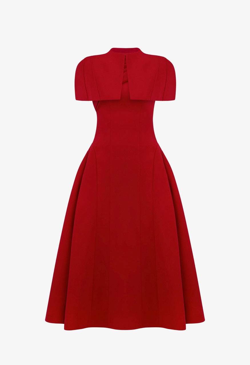 Off Shoulder Crepe Midi Dress - Red