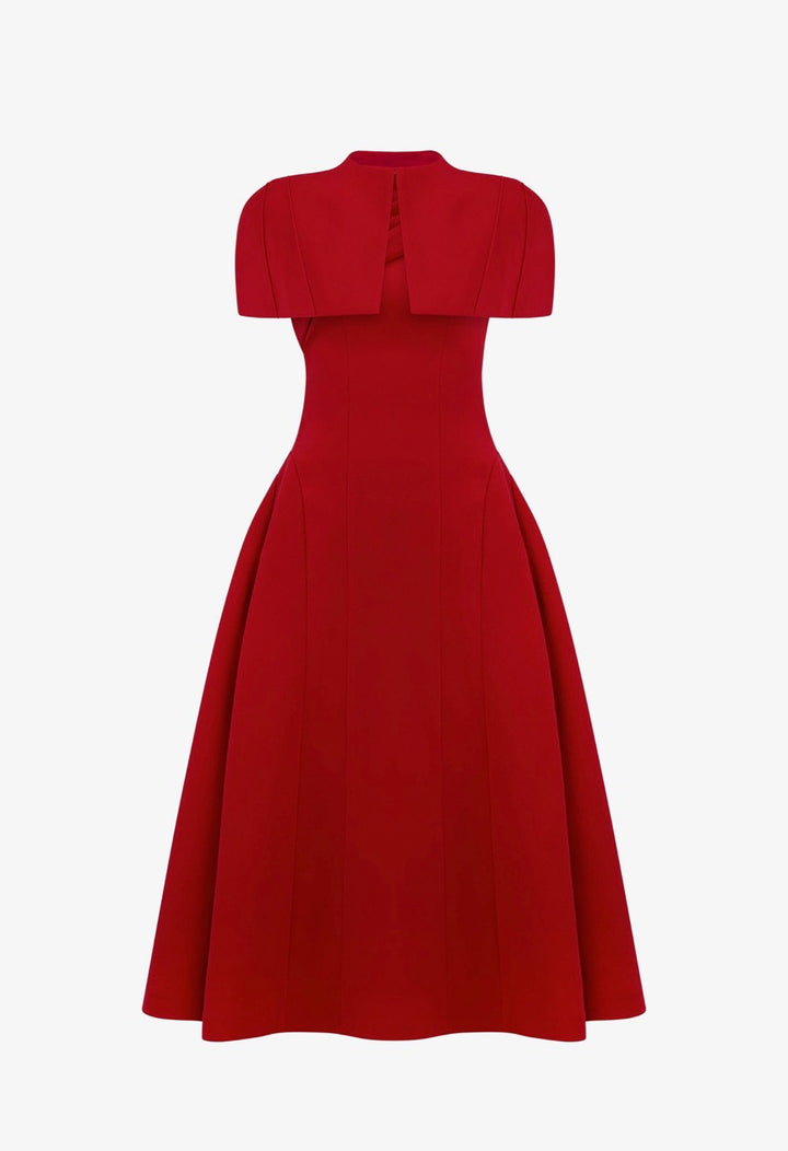 Off Shoulder Crepe Midi Dress - Red