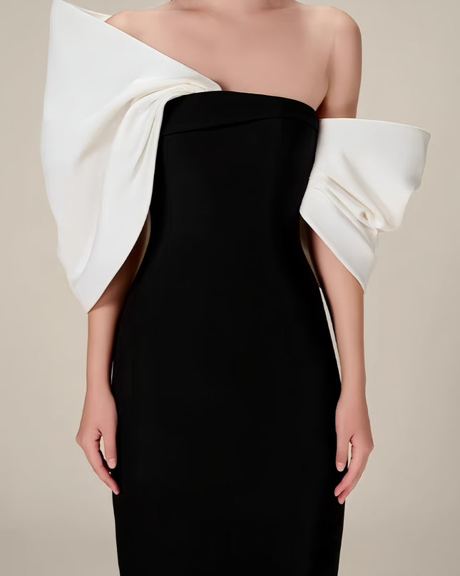 Elegant Bow-Sleeve Dress - Black