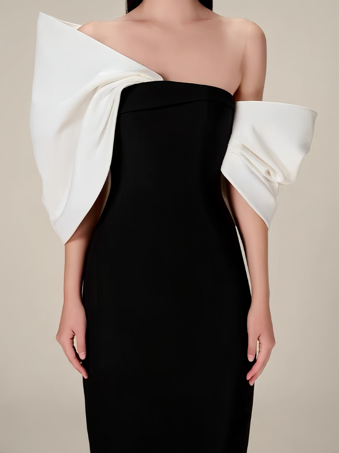 Elegant Bow-Sleeve Dress - Black