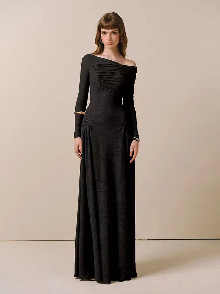 Elegant Off-Shoulder Dress | Sustainable Long Sleeve Gown