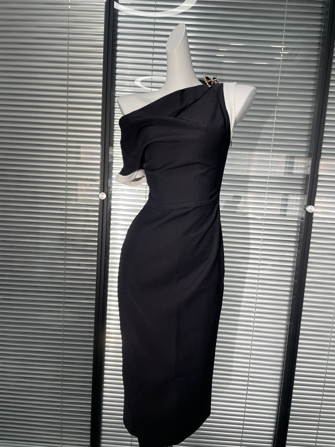 One Shoulder Crepe Maxi Dress - Black