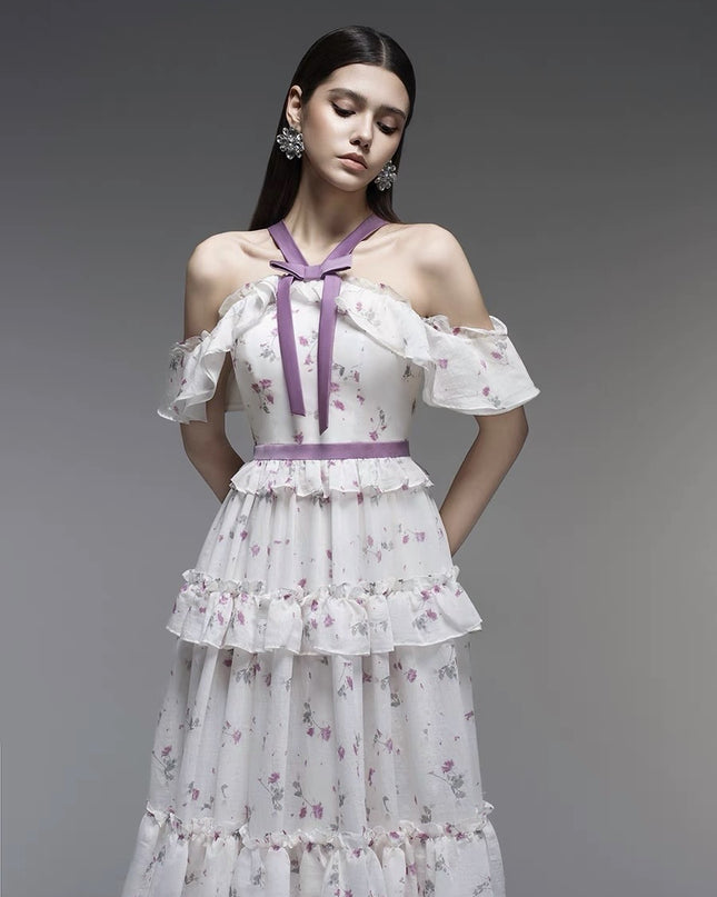Petal Silk Maxi Dress - Purple