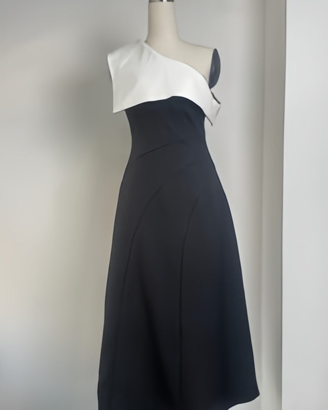 Off Shoulder Asymmetric Dress - Black