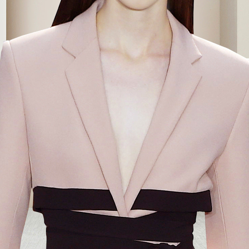 Pink Chic Lace-Up Dress Suit with Drawstring Waist for Elegant Office Wear