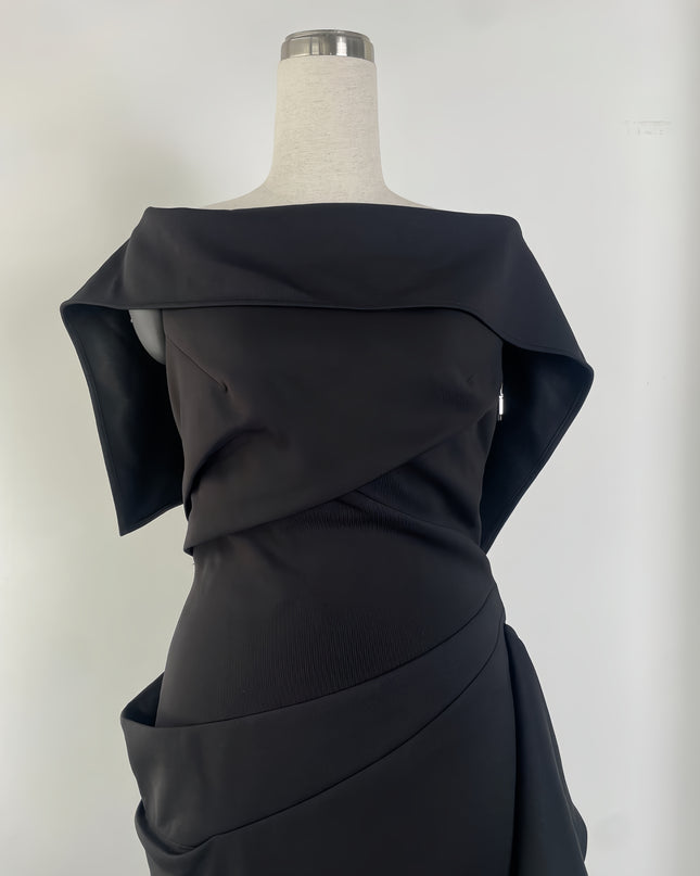Off Shoulder Ruched Maxi Dress - Black