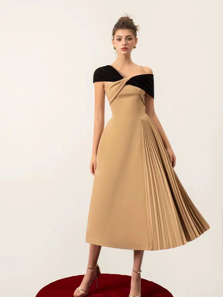 Asymmetrical Pleated Dress - Brown