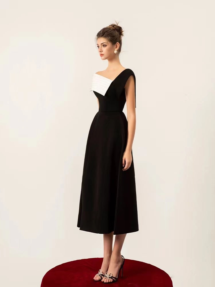 Asymmetrical Off Shoulder Dress - Black